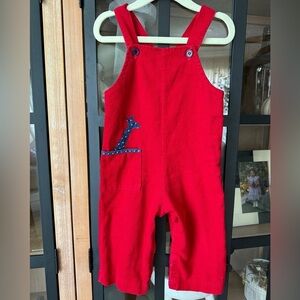 Vintage Hartstrings corduroy overalls baby girl toddler giraffe embroidered red